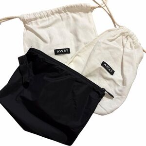 Away Travel Pouch Set – Black Nylon Zip Bag + 2 Canvas Drawstring Dust Bags